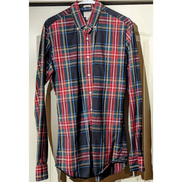 J. Crew Classic Organic Cotton Stretch LS Button Down Tartan Plaid Shirt Sz M/T - Picture 1 of 7